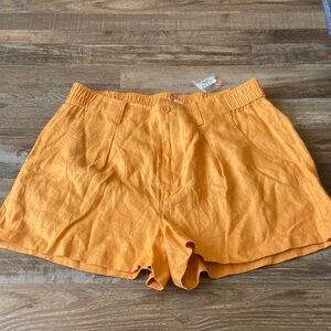 NWT Madewell Neale 100% Linen Shorts in Ochre Fresco Color Size women’s 14